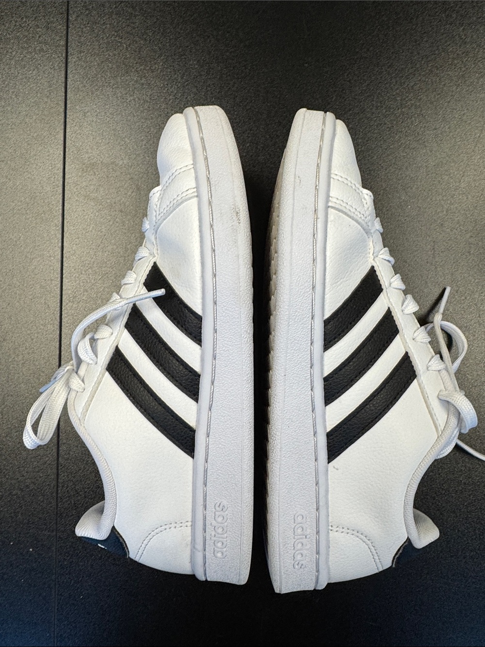 adidas White Low-Top Sneakers with Black Three-Stripes - Picture 5 of 10